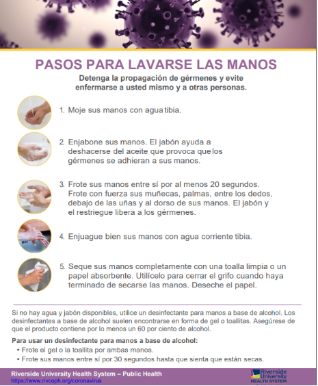 Hand washing instructions spanish
